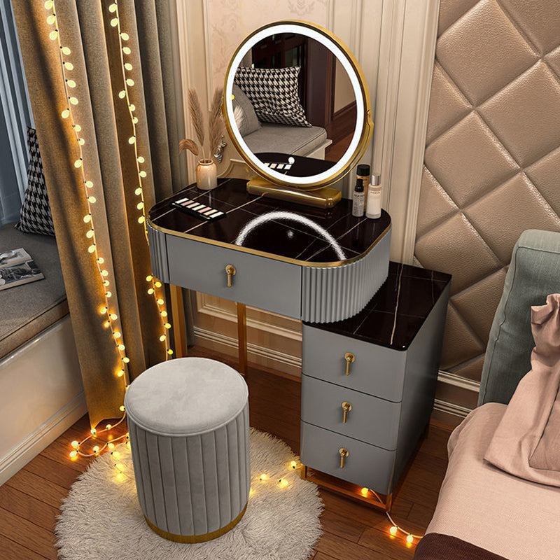 Glam Wooden Bedroom Lighted Mirror with Drawer Makeup Vanity Desk