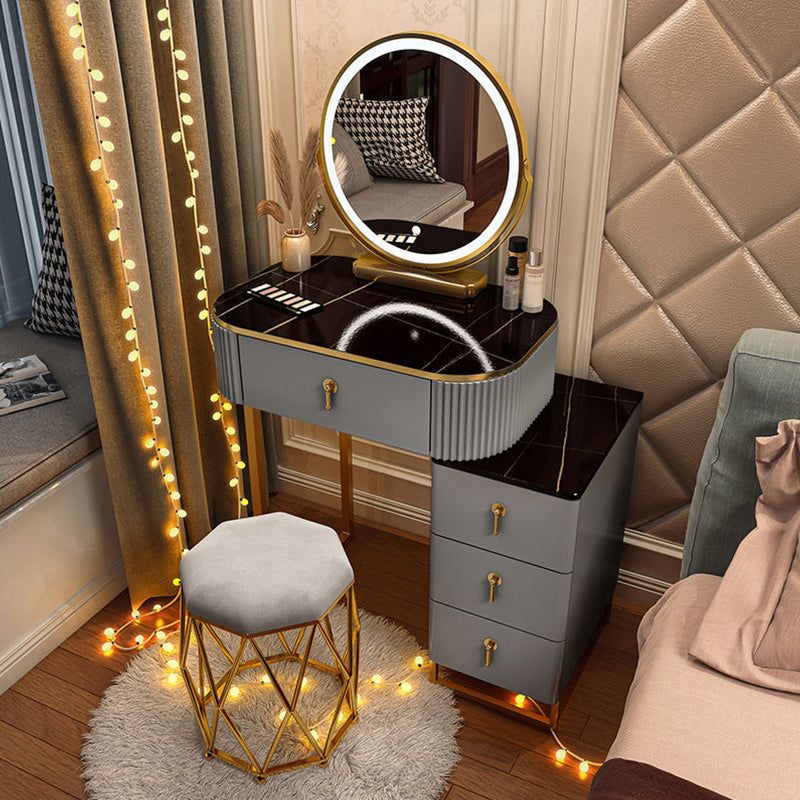 Glam Wooden Bedroom Lighted Mirror with Drawer Makeup Vanity Desk