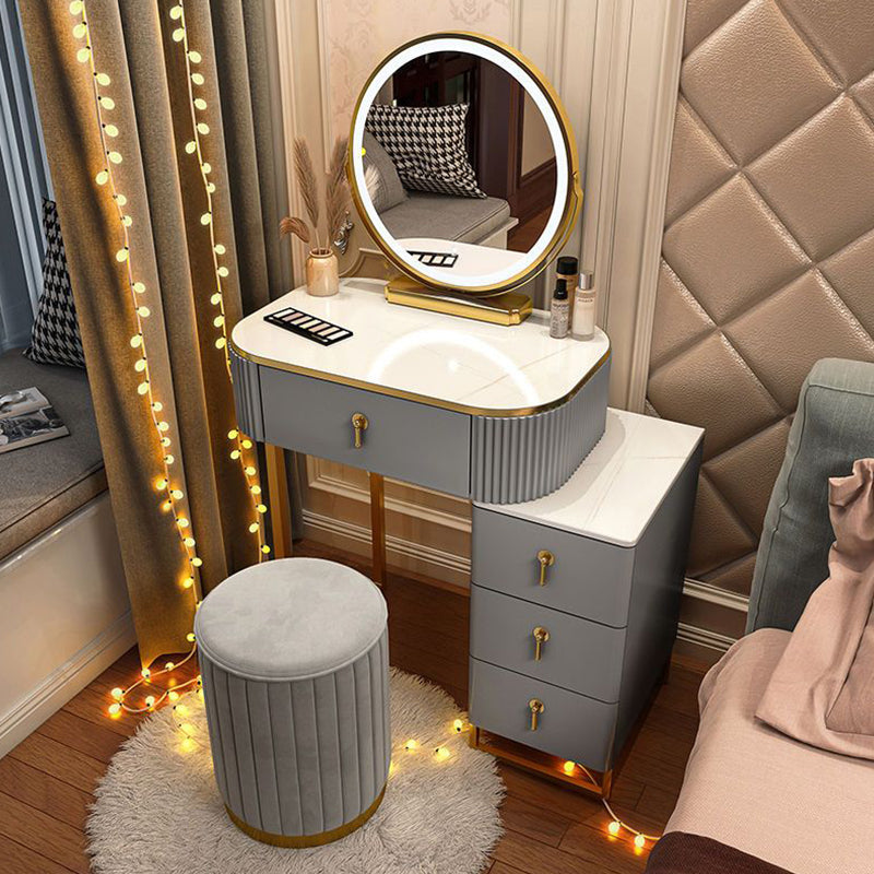 Glam Wooden Bedroom Lighted Mirror with Drawer Makeup Vanity Desk