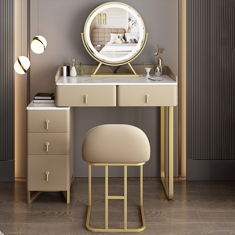 Glam Metallic Lighted Mirror with Drawer Bedroom Make-up Vanity