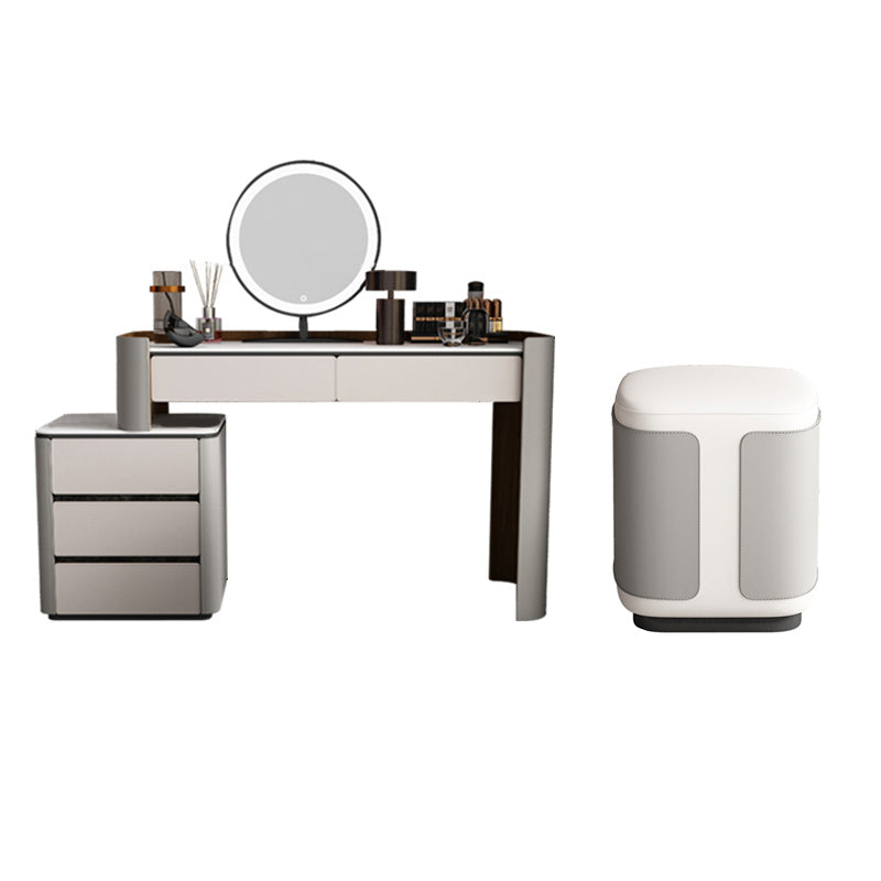 Contemporary with Drawer Lighted Mirror Gray Leather Bedroom Dressing Table