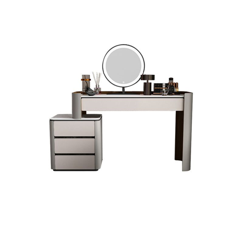 Contemporary with Drawer Lighted Mirror Gray Leather Bedroom Dressing Table