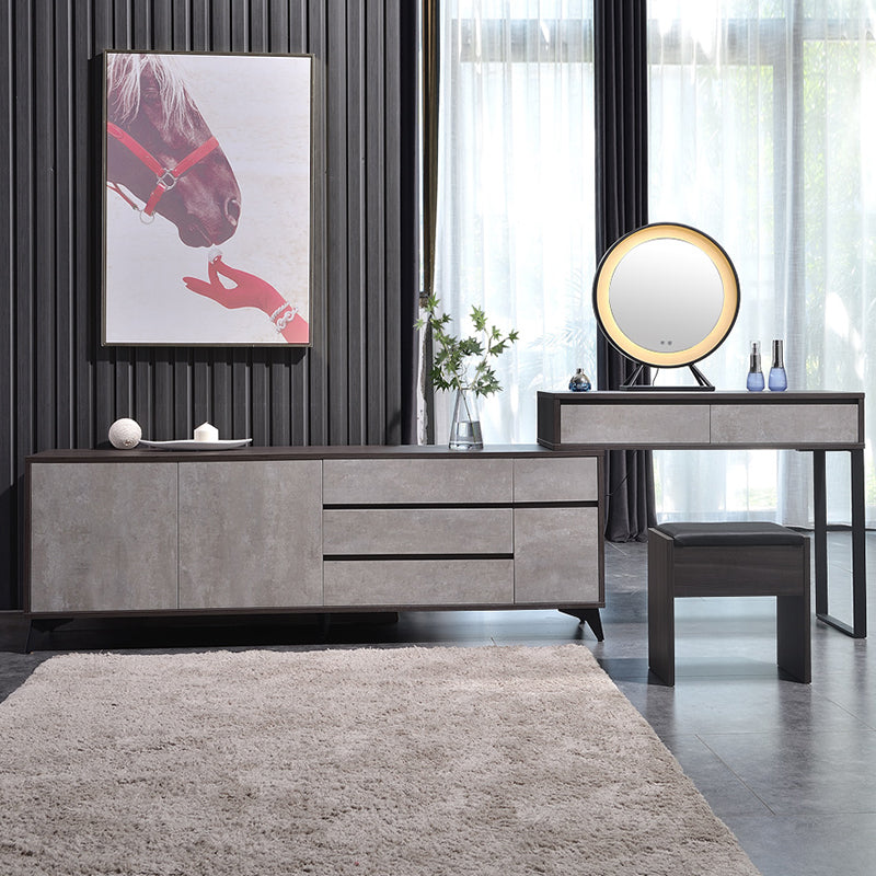 Gray Modern Wooden with Drawer Lighted Mirror Bedroom Vanity Table