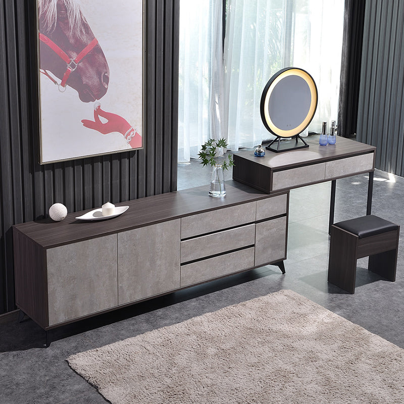 Gray Modern Wooden with Drawer Lighted Mirror Bedroom Vanity Table