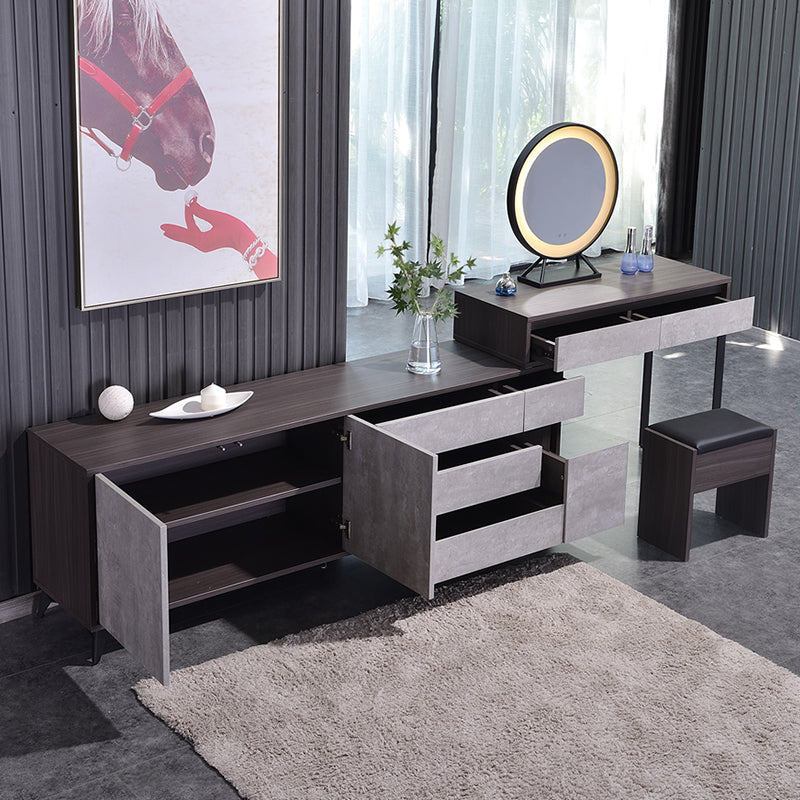 Gray Modern Wooden with Drawer Lighted Mirror Bedroom Vanity Table