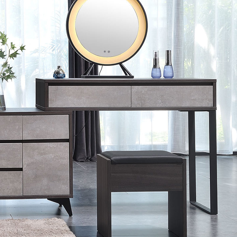 Gray Modern Wooden with Drawer Lighted Mirror Bedroom Vanity Table