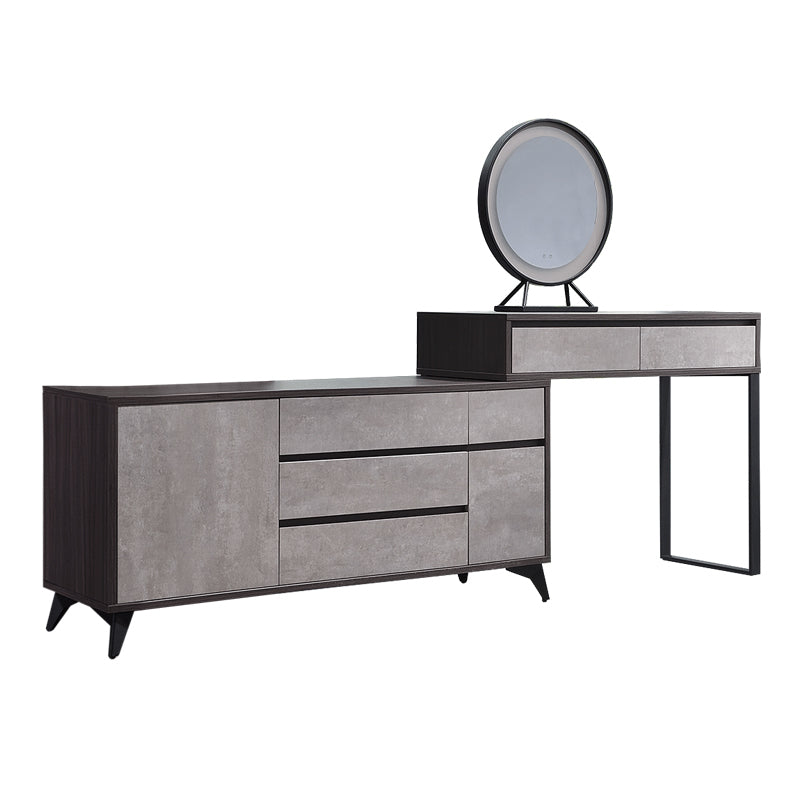 Gray Modern Wooden with Drawer Lighted Mirror Bedroom Vanity Table