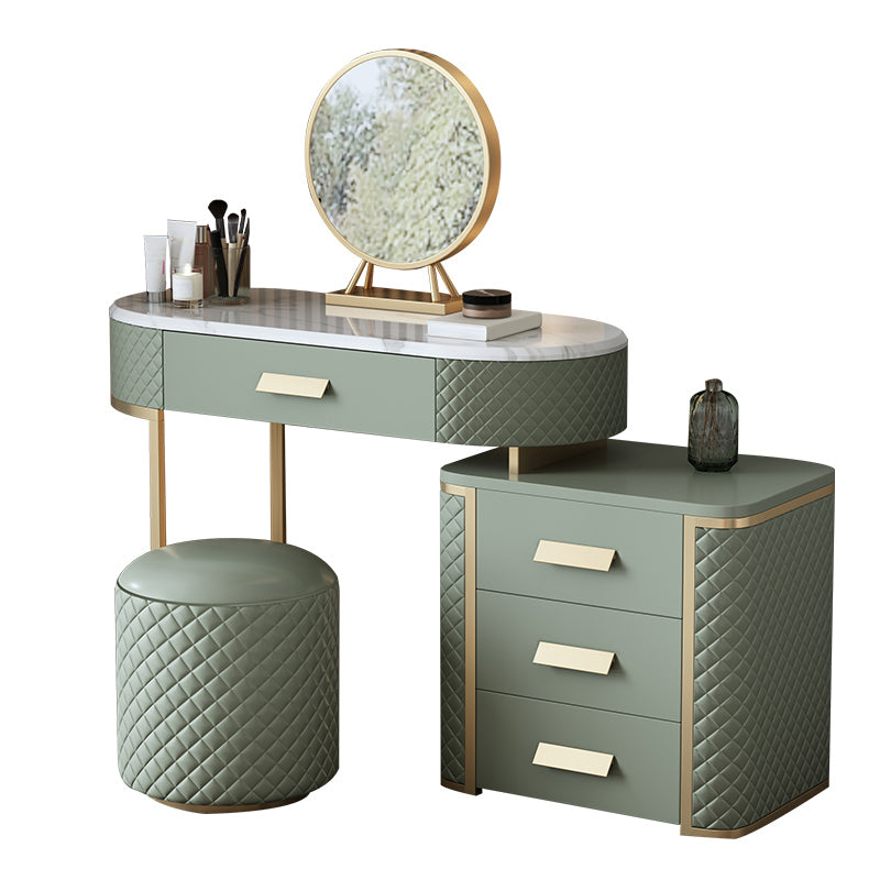 Glam with Drawer Marble Lighted Mirror With Stool Makeup Vanity Desk