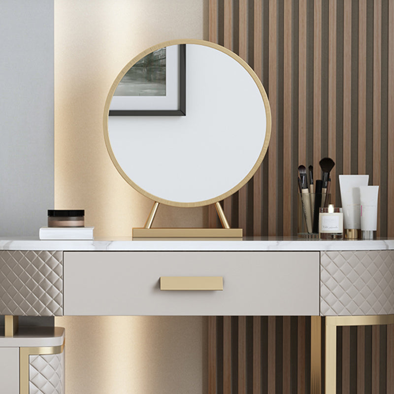 Glam with Drawer Marble Lighted Mirror With Stool Makeup Vanity Desk