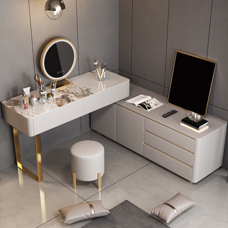 Modern White Lighted Mirror Bedroom With Drawer Solid Wood Dressing Table