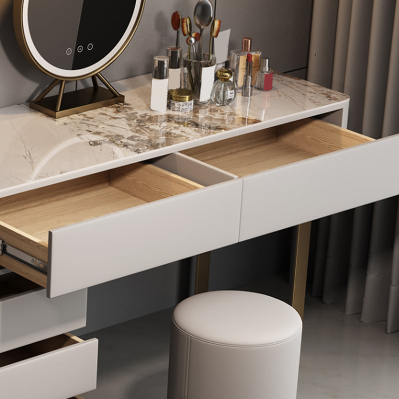 Modern White Lighted Mirror Bedroom With Drawer Solid Wood Dressing Table