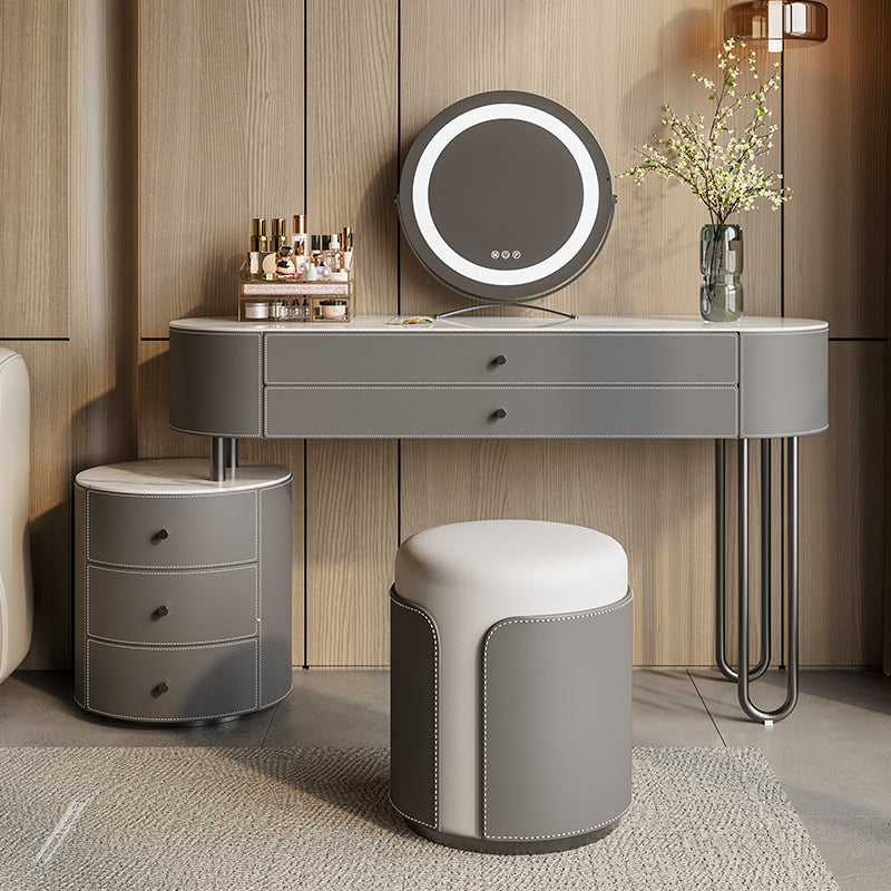 Dressing Table Contemporary Gray Leather Bedroom with Drawer Mirror