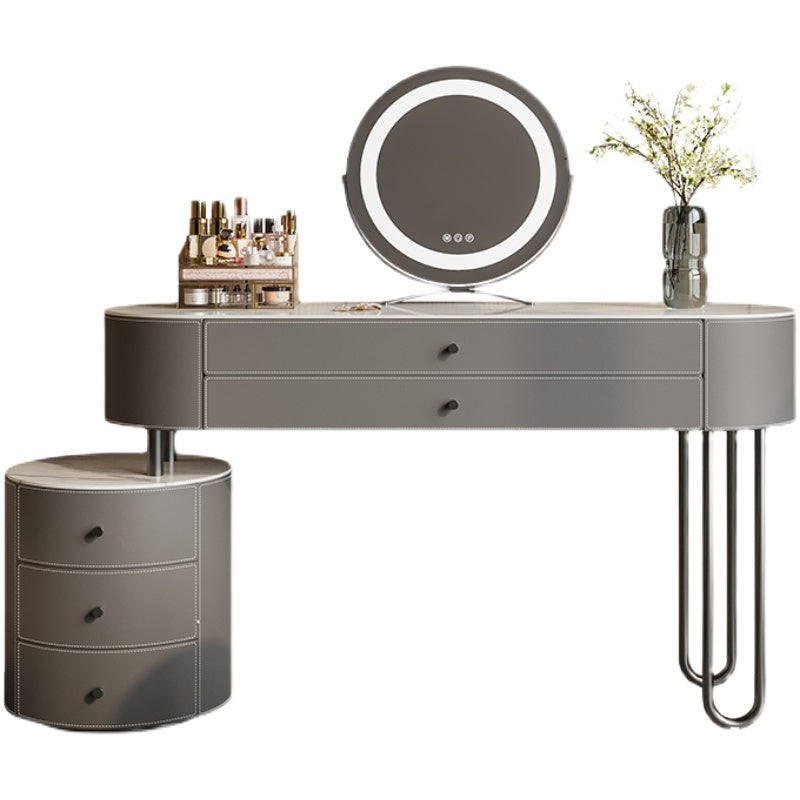 Dressing Table Contemporary Gray Leather Bedroom with Drawer Mirror