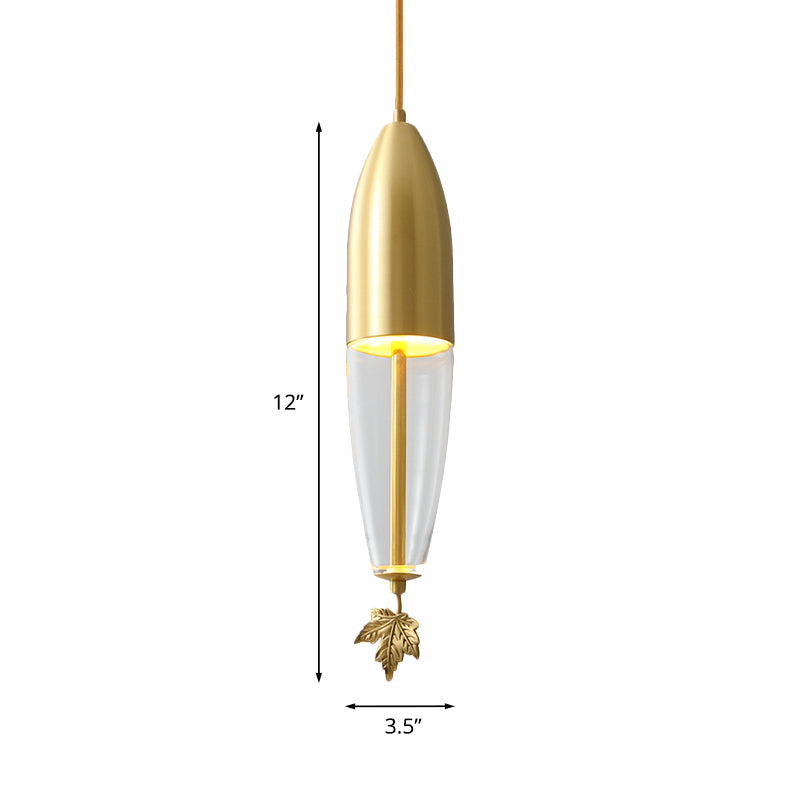 Luce a sospensione della cupola in ottone in vetro trasparente in vetro a 1 luci a LED LED LED con arredamento a foglia d'acero, larghezza 3,5 "/5"/6 "