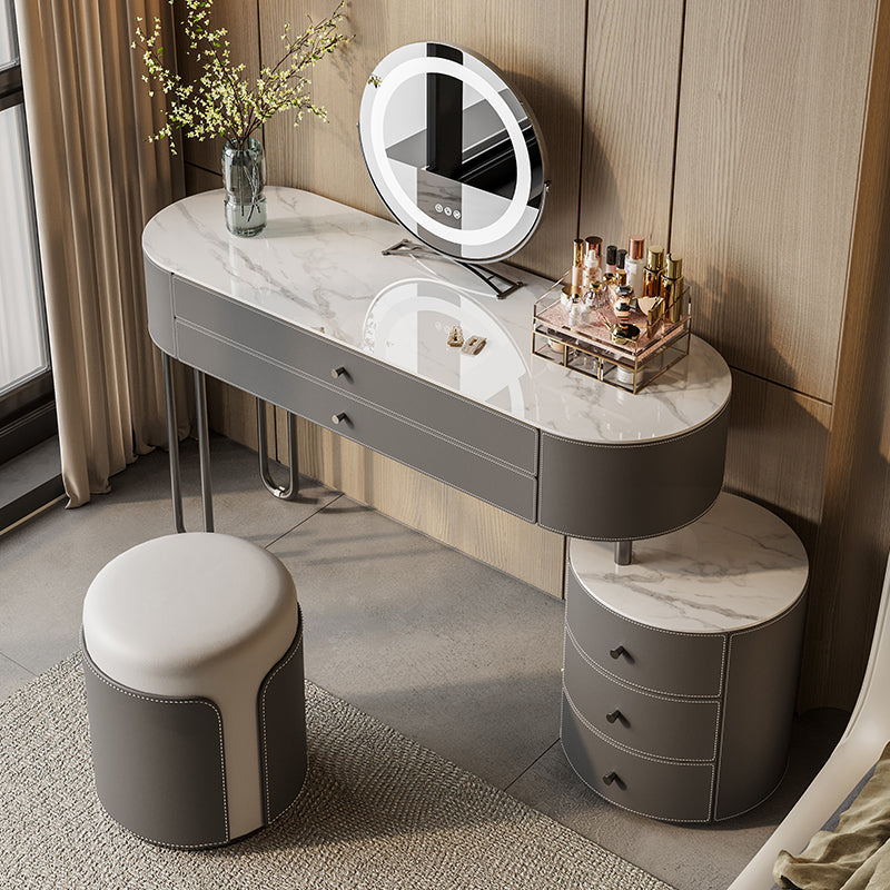 Dressing Table Contemporary Gray Leather Bedroom with Drawer Mirror