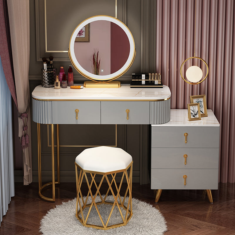 Bedroom Lighted Mirror With Drawer Wooden Glam Make-up Vanity