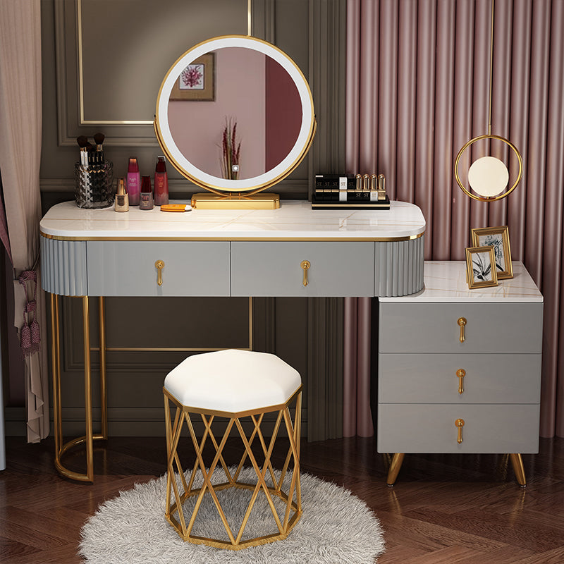 Bedroom Lighted Mirror With Drawer Wooden Glam Make-up Vanity