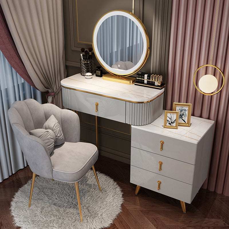 Bedroom Lighted Mirror With Drawer Wooden Glam Make-up Vanity