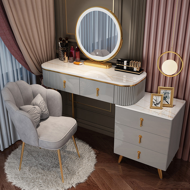 Bedroom Lighted Mirror With Drawer Wooden Glam Make-up Vanity