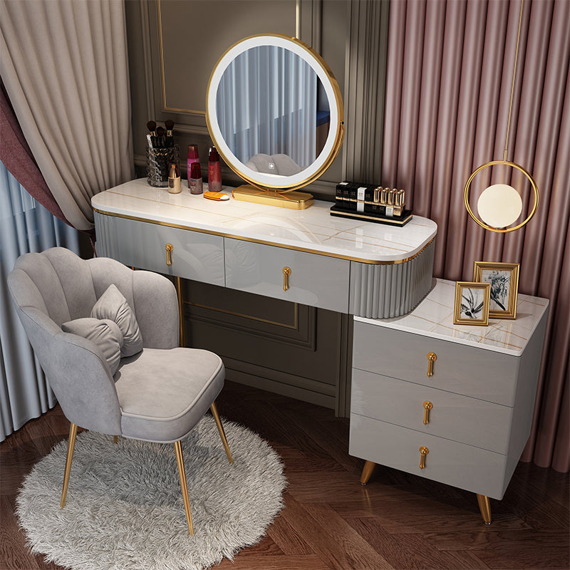 Bedroom Lighted Mirror With Drawer Wooden Glam Make-up Vanity