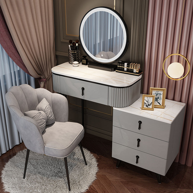 Bedroom Lighted Mirror With Drawer Wooden Glam Make-up Vanity