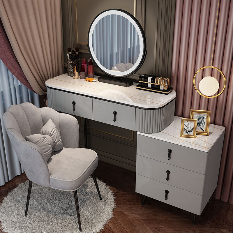 Bedroom Lighted Mirror With Drawer Wooden Glam Make-up Vanity