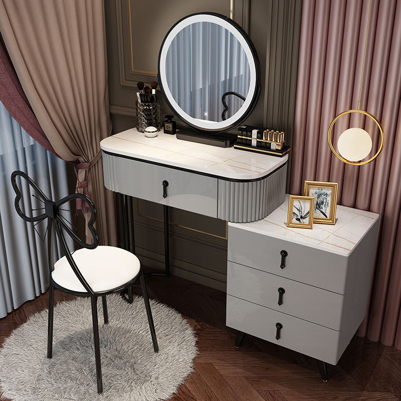 Bedroom Lighted Mirror With Drawer Wooden Glam Make-up Vanity