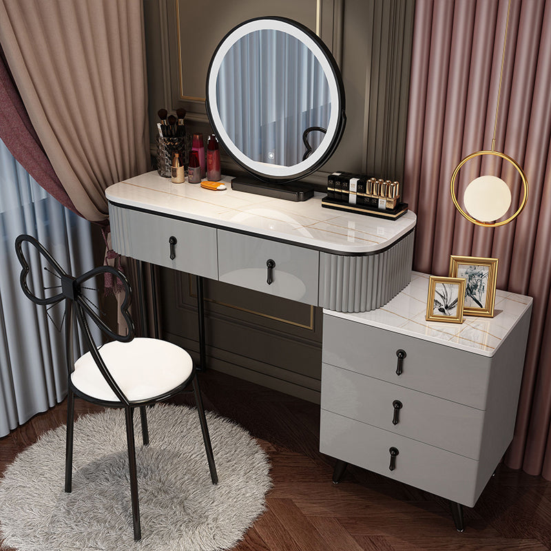 Bedroom Lighted Mirror With Drawer Wooden Glam Make-up Vanity