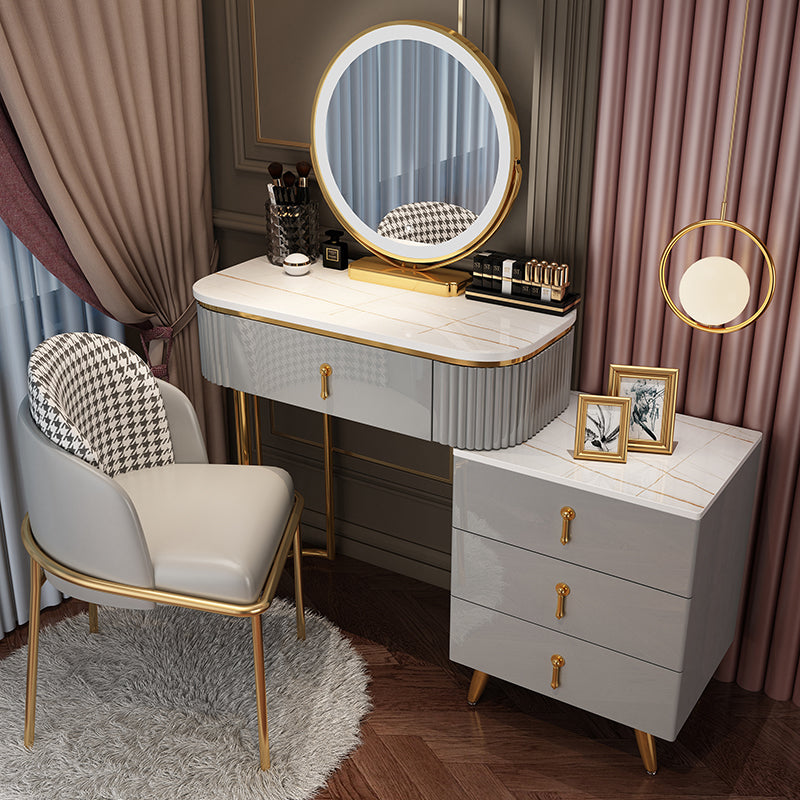 Bedroom Lighted Mirror With Drawer Wooden Glam Make-up Vanity