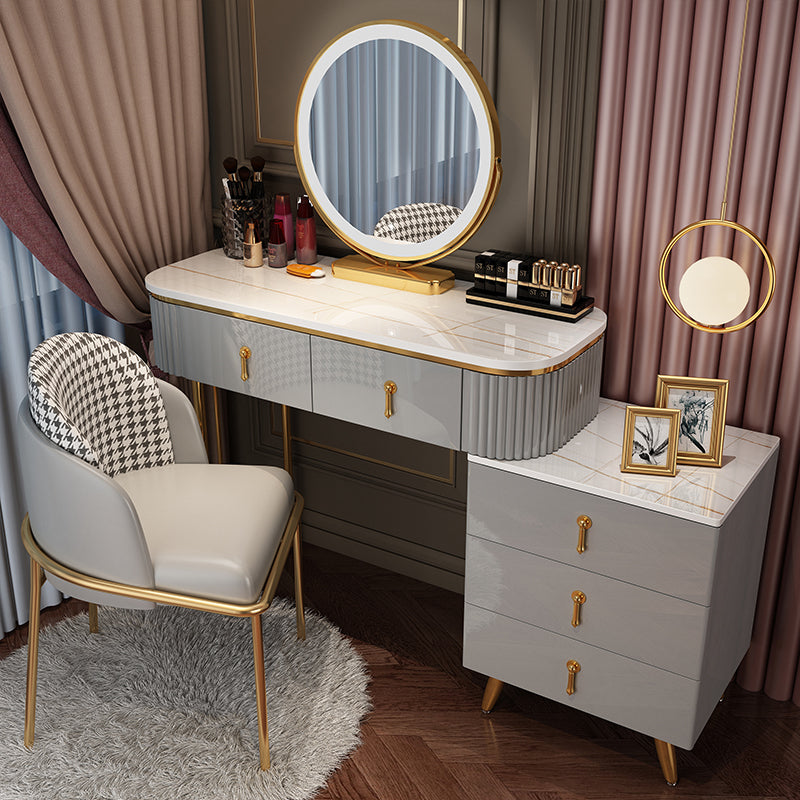 Bedroom Lighted Mirror With Drawer Wooden Glam Make-up Vanity