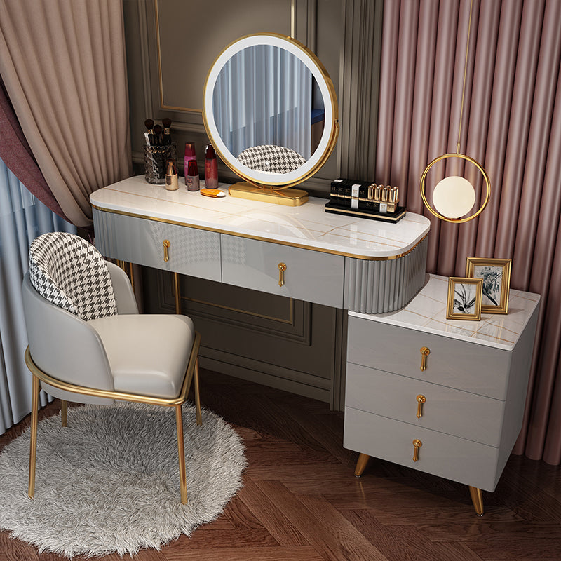 Bedroom Lighted Mirror With Drawer Wooden Glam Make-up Vanity