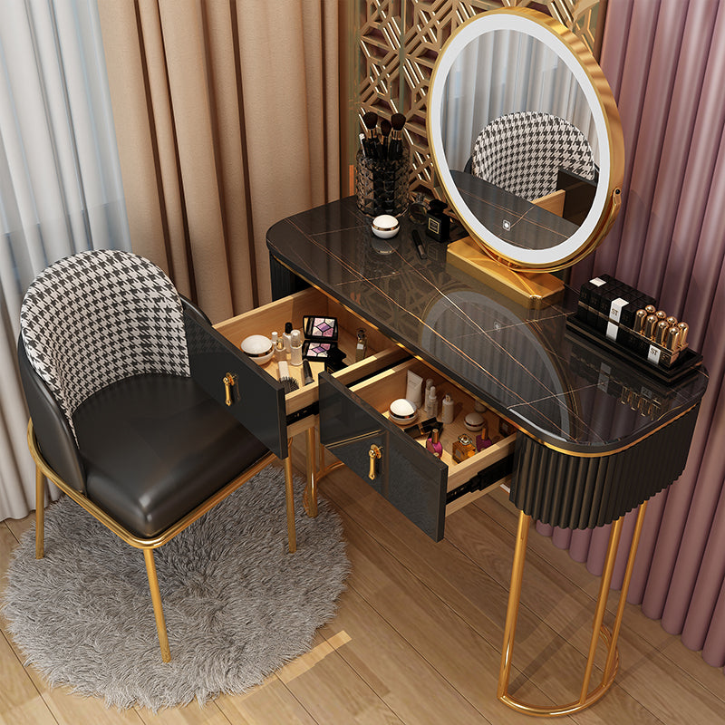 Glam With Drawer Lighted Mirror Bedroom Wooden Dressing Table