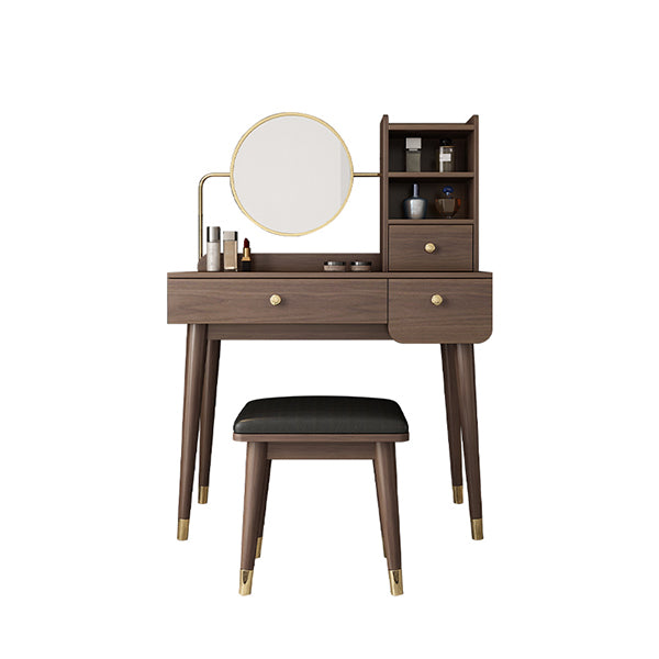 Standing Mid-Century Modern Wood Lighted Mirror Vanity Dressing Table