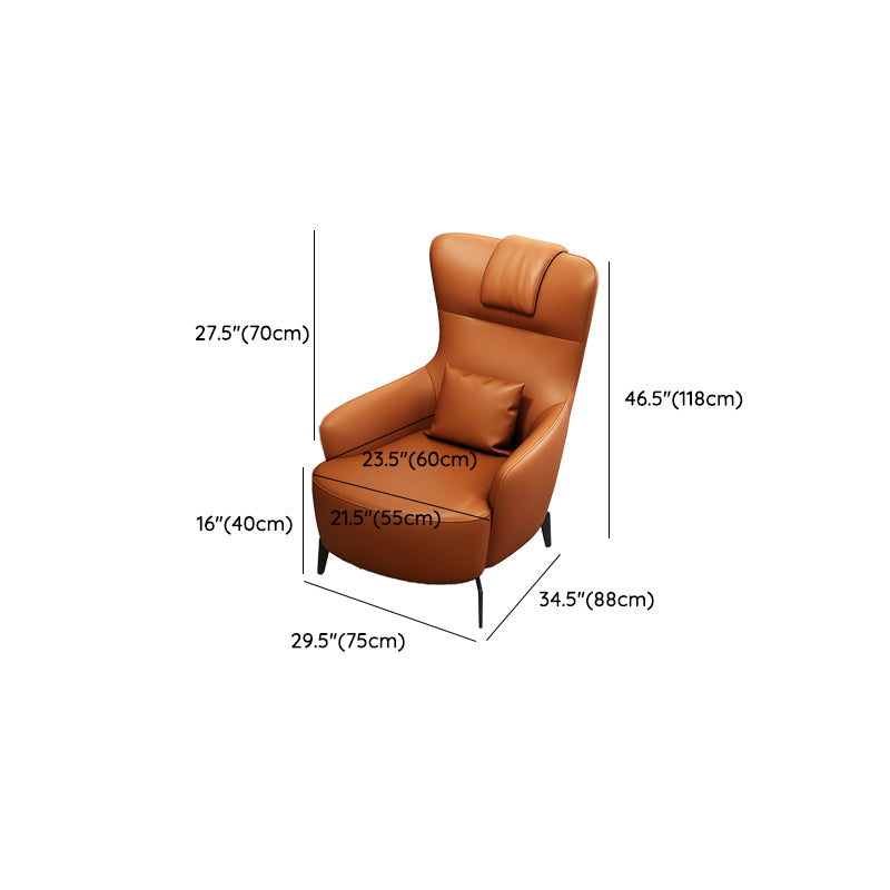 Contemporary Orange Accent Armchair with Solid Wood Frame and Metal Legs