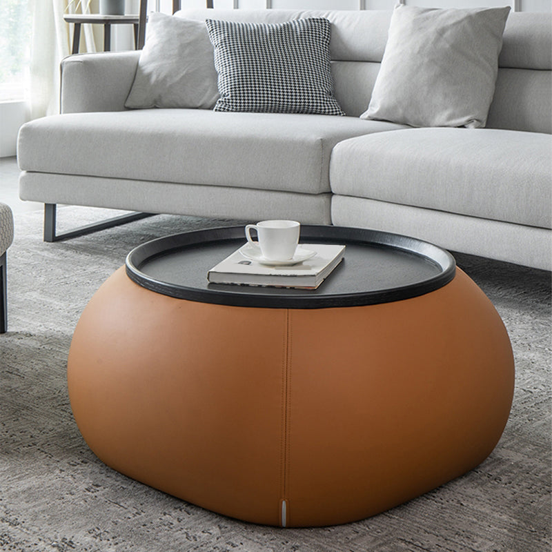 Contemporary Round Wooden Black Coffee Cocktail Table with Storage