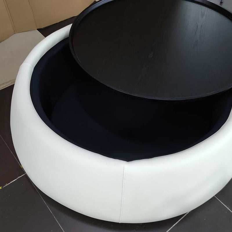 Contemporary Round Wooden Black Coffee Cocktail Table with Storage