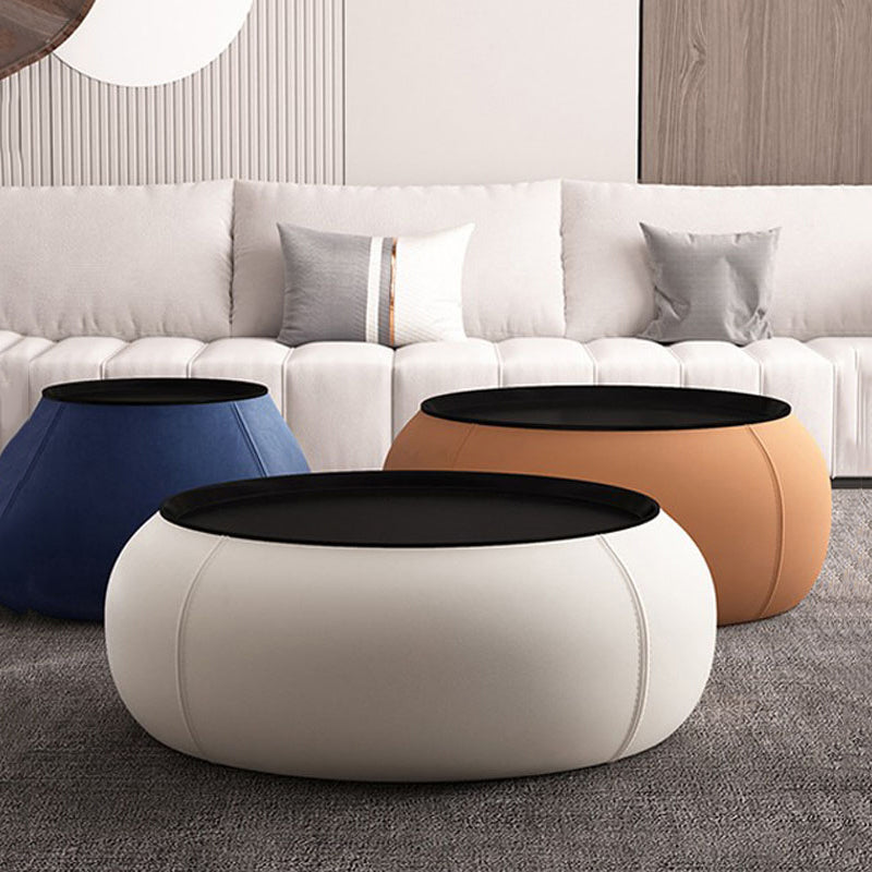 Contemporary Round Wooden Black Coffee Cocktail Table with Storage