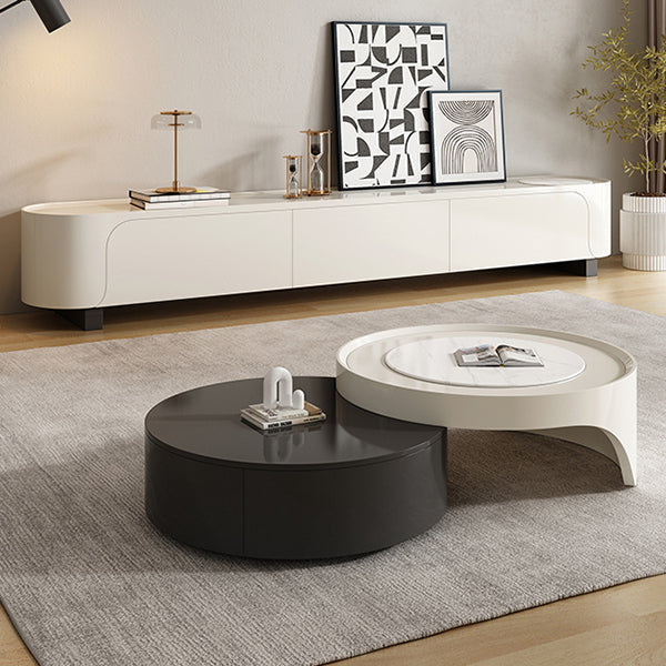 Contemporary Round Slate Nesting Coffee Table Set with Storage