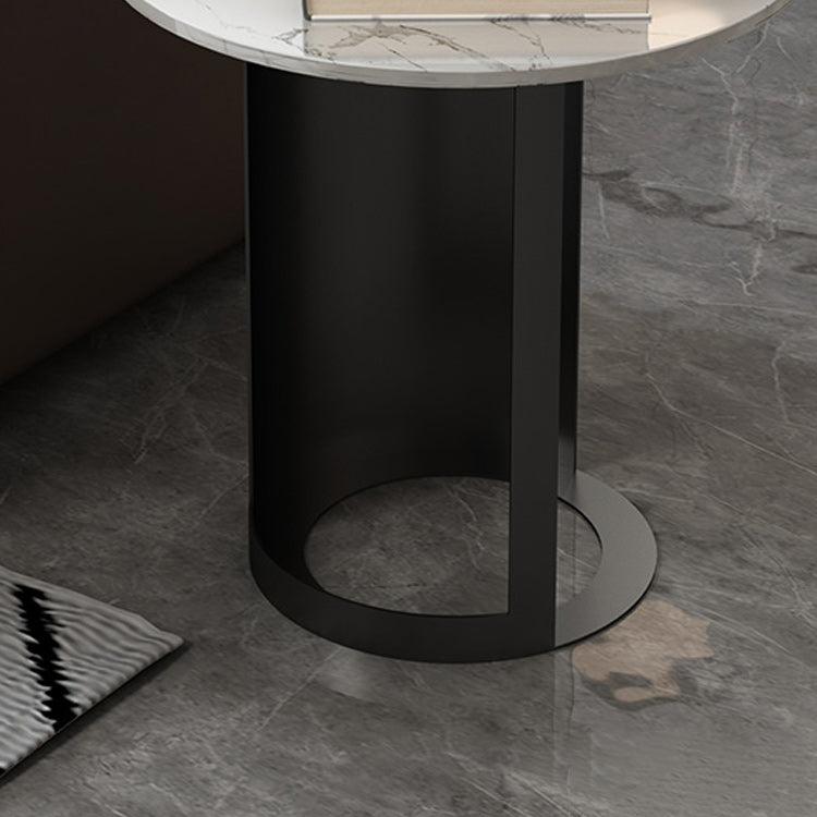 Single Round Pedestal Black Coffee Cocktail Table with Marble Top