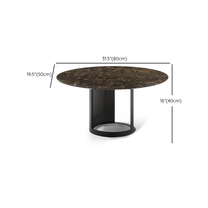 Single Round Pedestal Black Coffee Cocktail Table with Marble Top