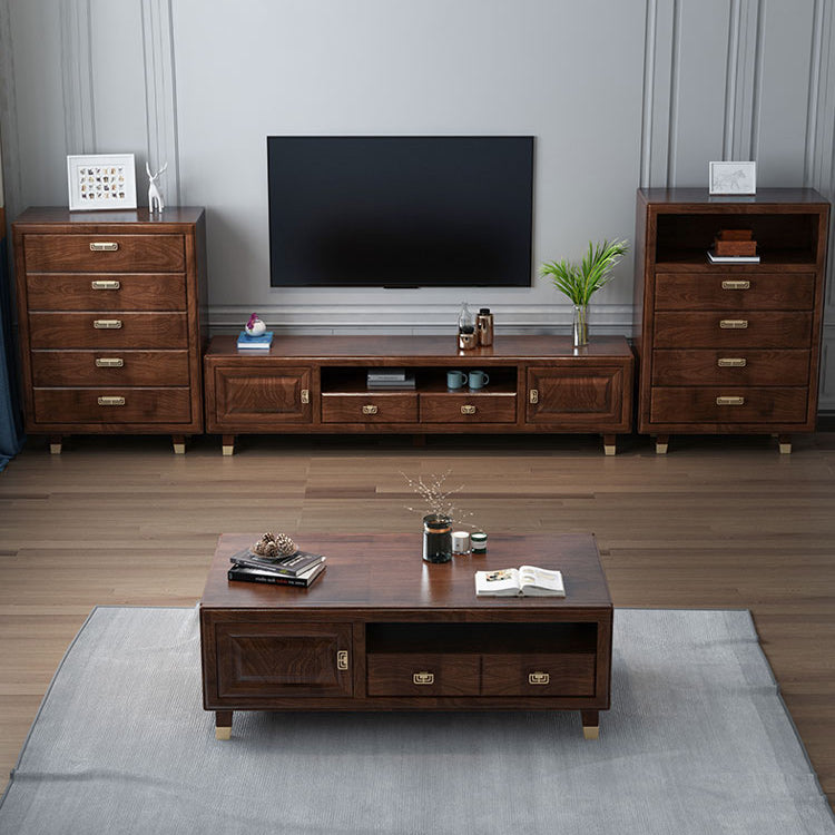 Mid-Century Modern Solid Wood Single Rectangular Coffee Cocktail Table with Storage