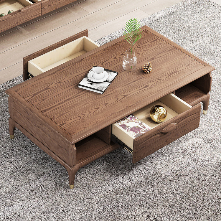 27" Wide Contemporary 4 Legs Solid Wood Rectangular Coffee Table with Storage