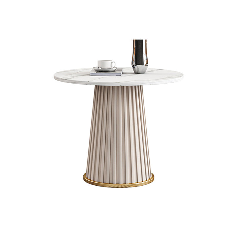 White Pedestal Round Glam Metal Coffee Cocktail Table with Slate Top