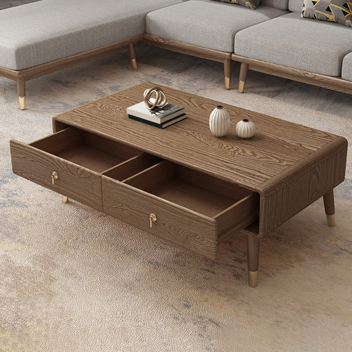 27" Wide Glam 4 Legs Solid Wood Rectangular Coffee Table with Storage