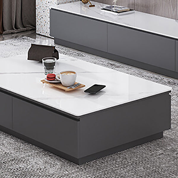 White Contemporary Slate Rectangular Coffee Cocktail Table with Storage