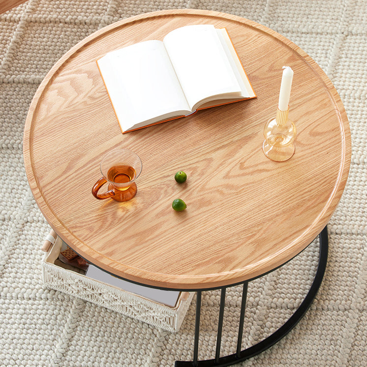 Solid Wood Frame Industrial Natural Round 2 Nesting Coffee Table Set
