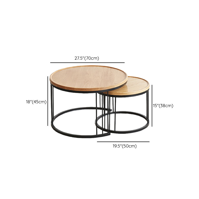 Solid Wood Frame Industrial Natural Round 2 Nesting Coffee Table Set