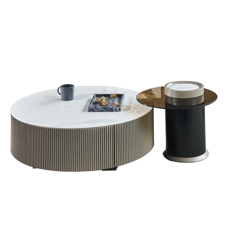 White Slate Bedroom Rectangle and Round Modern Coffee Or End Table with Storage