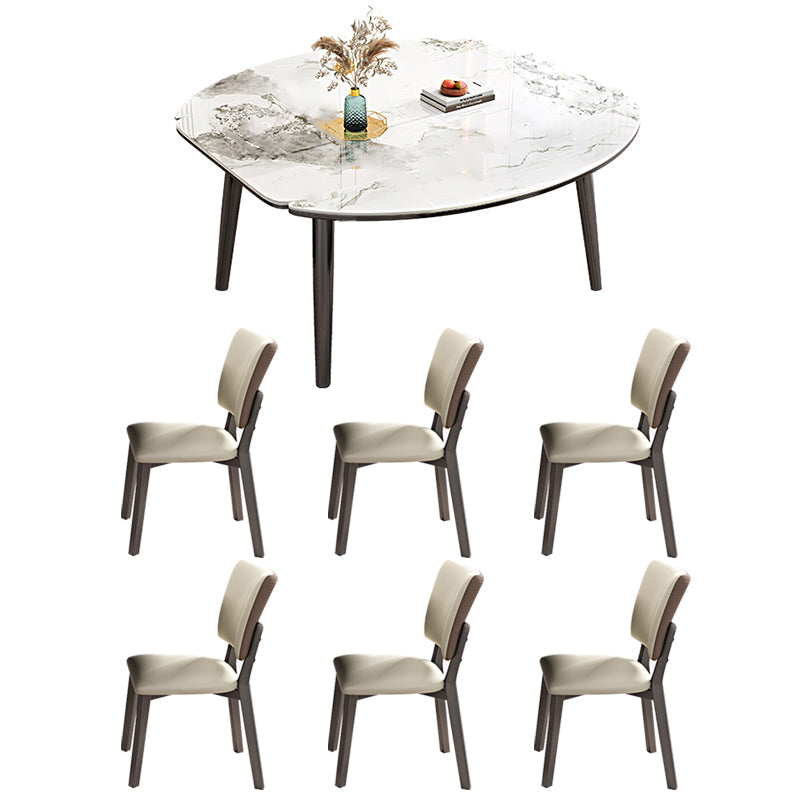 1/5/7 Pcs Modern Stone Round Shape Dinette Table with Upholstered Chair