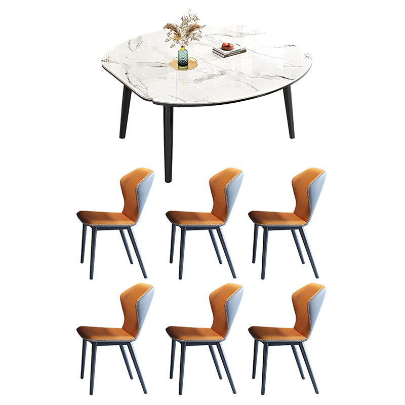 1/5/7 Pcs Modern Stone Round Shape Dinette Table with Upholstered Chair